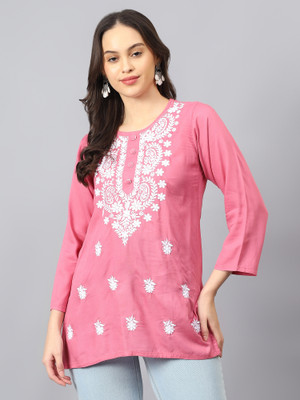 NAZAQAT ETHNIC INDIA Women Embroidered Straight Kurta(Pink)