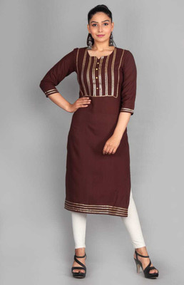 Smartgod Women Printed A-line Kurta(Brown)