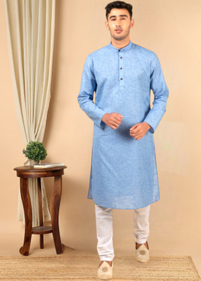 Tattva Men Self Design Straight Kurta(Light Blue)