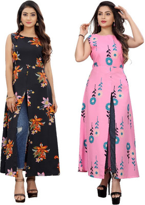 tanvi creation Women Floral Print Frontslit Kurta(Pink)