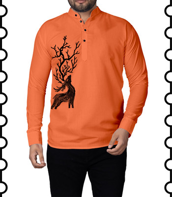 Kavyangle Creation Men Solid Straight Kurta(Orange)