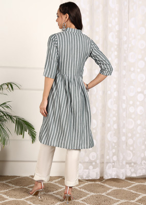 Moda Rapido Women Striped Anarkali Kurta(Multicolor)