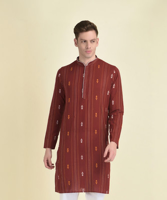 DEYANN Men Striped Straight Kurta(Maroon)