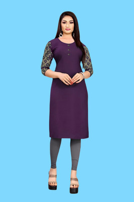 Coft Women Solid, Self Design Straight Kurta(Purple)