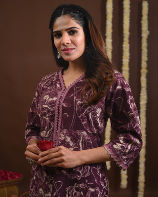 Rimeline Fashion Women Printed A-line Kurta(Purple)