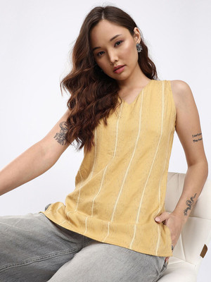 Anouk Rustic Women Woven Design Straight Kurta(Yellow)