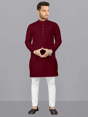 IMAGO Men Solid Straight Kurta(Maroon)