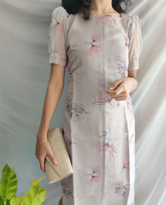 bosaru Women Floral Print Straight Kurta(Grey)