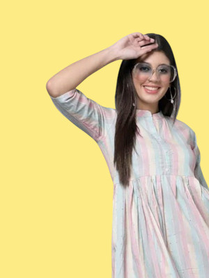 Houseofcommonv Women Colorblock A-line Kurta(White)