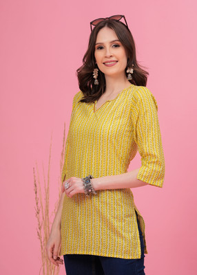 maapa Women Printed Straight Kurta(Yellow)