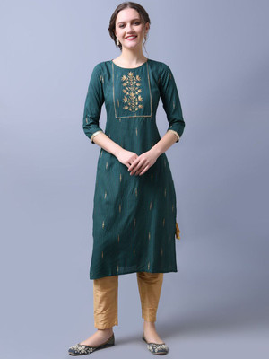 ANOUK Women Embroidered Straight Kurta(Light Blue)
