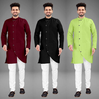 DIAMOND CLUSTER Men Self Design Trail Cut Kurta(Multicolor)