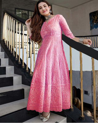 ZAZADIYA ENTERPRISE Women Printed Anarkali Kurta(Pink)