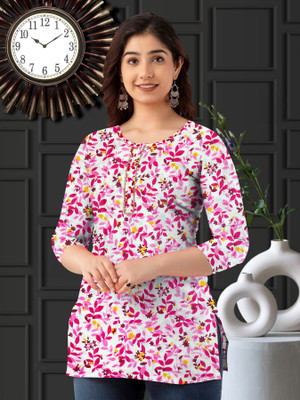 Lavish Textiles Women Printed A-line Kurta(Pink)