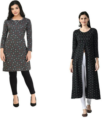 Indeweaves Women Printed A-line Kurta(Multicolor)