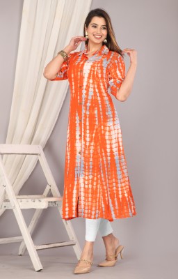 Loomista Women Dyed/Ombre Frontslit Kurta(Orange)