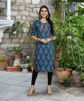 EthnicBasket Women Floral Print Straight Kurta(Multicolor)