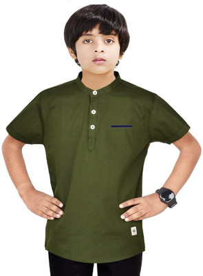 MADE IN THE SHADE Boys Solid Straight Kurta(Dark Green)