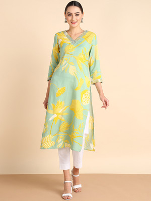 maaesa Women Embroidered Straight Kurta(Green)