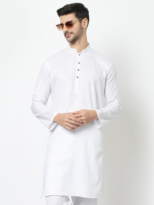 Tsarina Men Solid Straight Kurta(White)