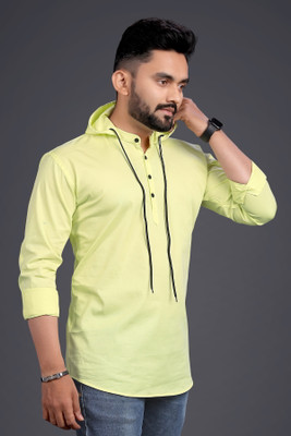 VELLOSTA Men Solid A-line Kurta(Yellow)