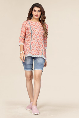 Winza Designer Women Printed, Embellished Cape Top Kurta(Orange)