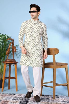 vastraveda Men Printed Straight Kurta(Light Blue)