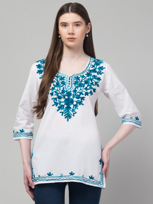MILLIONS CHOICE STORE Women Embroidered Straight Kurta(White, Blue)