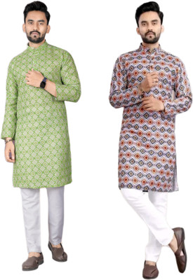 DHASU TRENDZ Men Printed, Woven Design Straight Kurta(Multicolor)