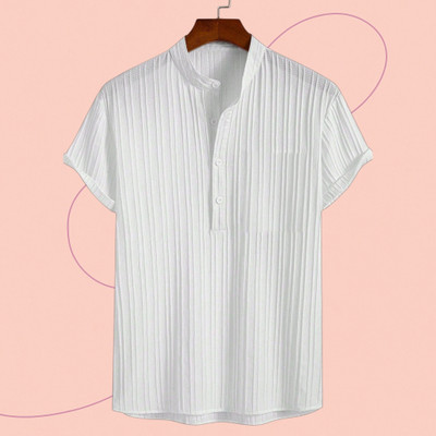 Jenil Fashion Self Design Men V Neck White T-Shirt