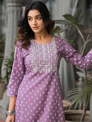 PHYSIL Women Embroidered Straight Kurta(Purple)