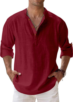 Fifth U Men Solid, Self Design Straight Kurta(Maroon)