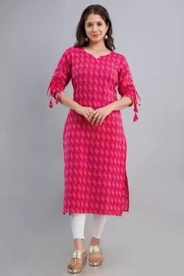 NURI Women Printed Straight Kurta(Pink)