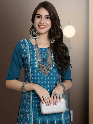 EthnicBasket Women Printed Straight Kurta(Purple)