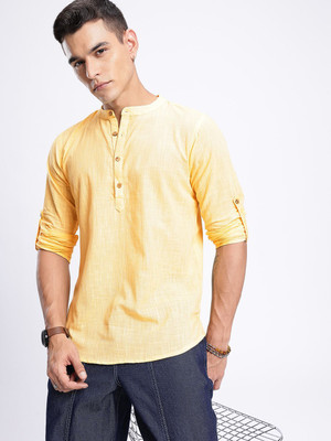 Anouk Rustic Men Woven Design Straight Kurta(Yellow)