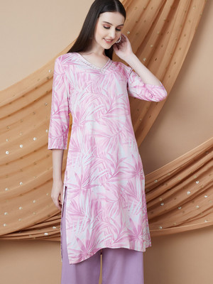 Melange by Lifestyle Women Printed Straight Kurta(Pink)