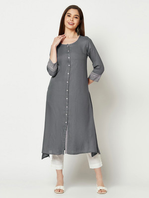 IMARA Women Solid A-line Kurta(Grey)