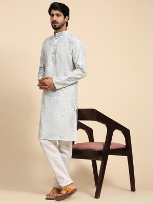 Rawayi Men Embellished Ethnic Dress Kurta(Light Blue)