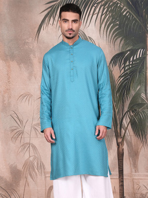 Sangria Men Checkered Straight Kurta(Green)