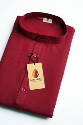 JODIDAR Men Solid Straight Kurta(Maroon)