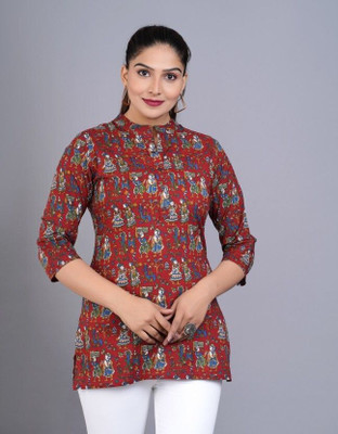 ARZOO Women Printed Straight Kurta(Maroon)