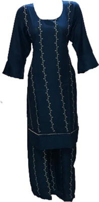 Mahak Women Embellished Straight Kurta(Dark Blue)