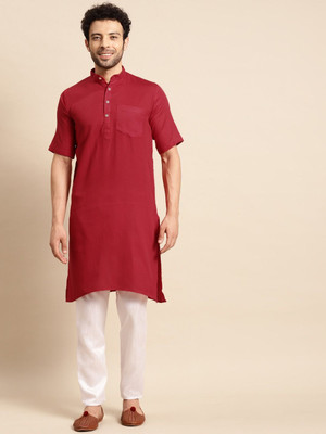 Rajubhai Hargovindas Men Woven Design A-line Kurta(Red)