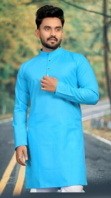 Mamata biswas Men Solid Straight Kurta(Light Blue)