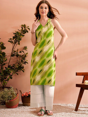 ANOUK Women Printed Straight Kurta(Green)