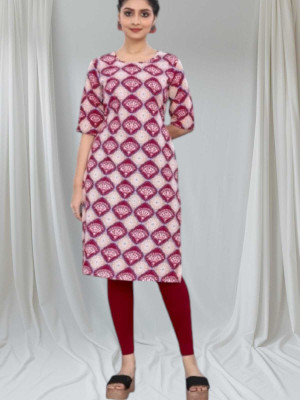 dharmanandan creation Women Printed Straight Kurta(Maroon)