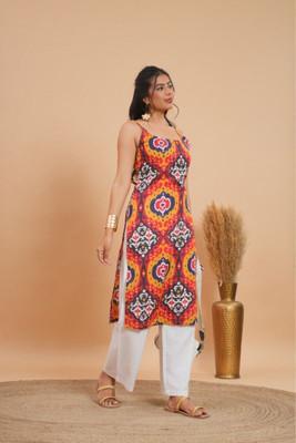 Sareeeba Women Ikat Straight Kurta(Multicolor)