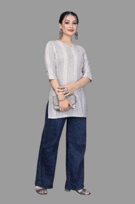 Texpa Creationkl Women Printed Straight Kurta(White)