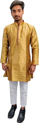 FAIZANE RAZAA Men Colorblock Straight Kurta(Gold)