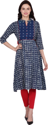 RANGRIWAZ Women Printed A-line Kurta(Dark Blue)